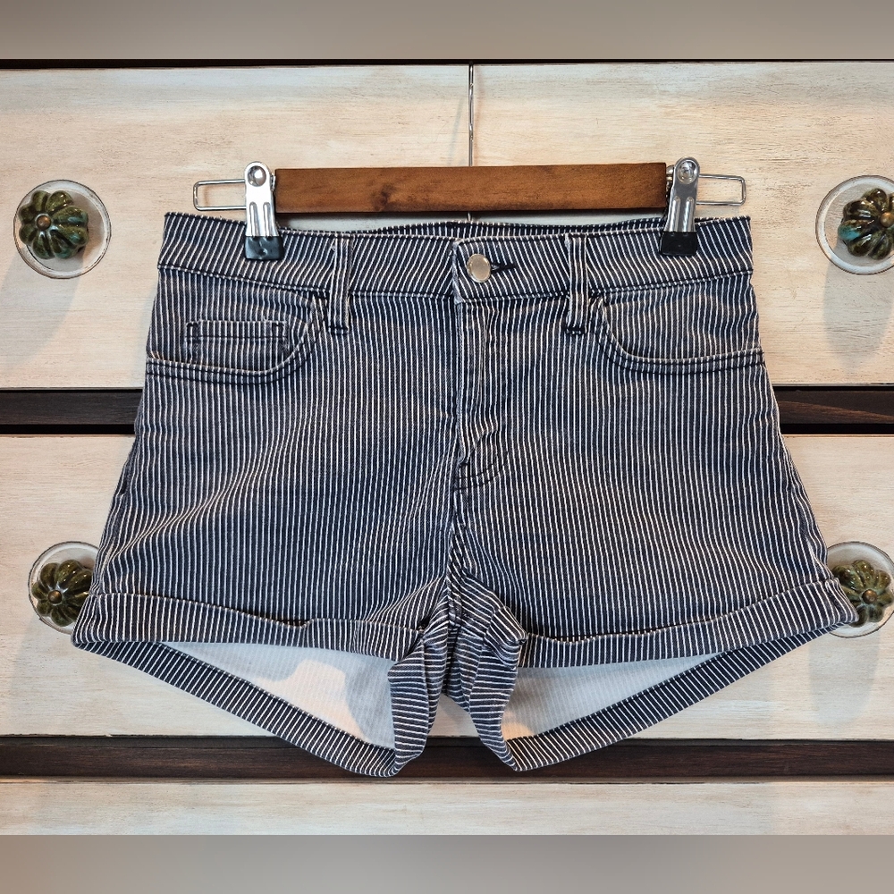 H&M Navy and White Striped Jean Shorts